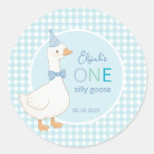 Ein Alberner Gänseblauer Party-Hut-Junge zum erste Runder Aufkleber (Vorderseite)