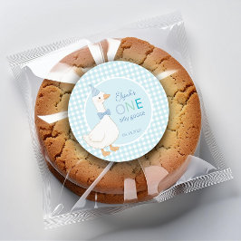 Ein Alberner Gänseblauer Party-Hut-Junge zum erste Runder Aufkleber