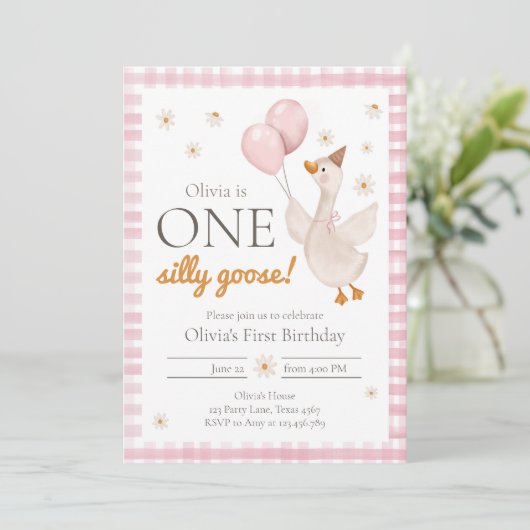Ein Alberner Gänsefrühlingshof Party Erstgeburt Einladung (Stehend Vorderseite)