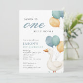 Ein Alberner Gänsejunge 1. Geburtstag Party Einladung (Stehend Vorderseite)
