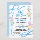 Ein Alberner Gänsejunge zum ersten Geburtstag Einladung (Vorne/Hinten)