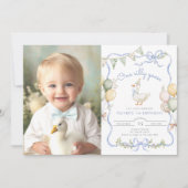 Ein Alberner Gänsepastel Foto Junge 1. Geburtstag Einladung (Vorderseite)