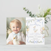 Ein Alberner Gänsepastel Foto Junge 1. Geburtstag Einladung (Stehend Vorderseite)