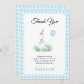 Ein alberner Gänserknabe zum 1. Geburtstag blauer  Dankeskarte (Vorne/Hinten)