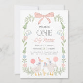 Ein Alberner Gänserosa Blütenblatt 1. Geburtstag Einladung (Vorderseite)