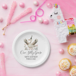 Ein Albernes Gänse 1. Geburtstag Niedliche Aquarel Pappteller