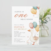 Ein Albernes Gänse 1. Geburtstag Party Einladung (Stehend Vorderseite)
