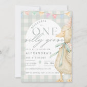 Ein Albernes Gänse Gingham 1. Geburtstag Einladung (Vorderseite)