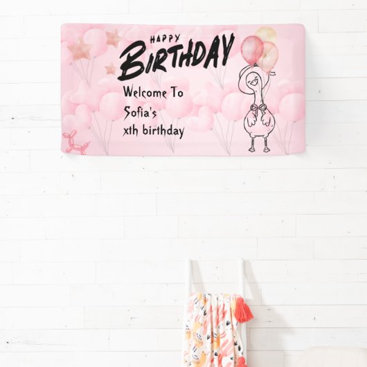 Ein Albernes Gänse Personalisiert Rosa 1. Geburtst Banner (InSitu)
