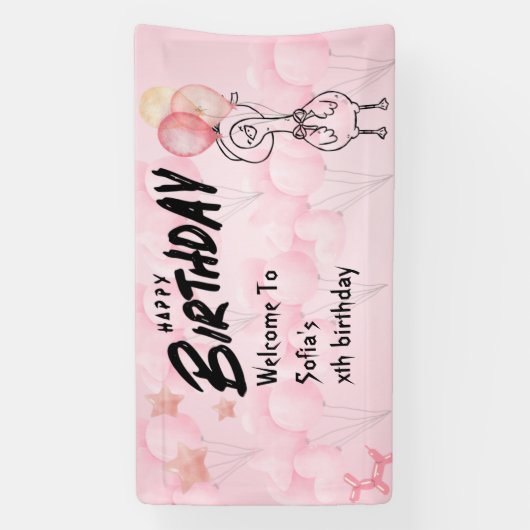 Ein Albernes Gänse Personalisiert Rosa 1. Geburtst Banner (Vertikal)