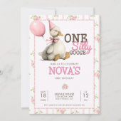Ein Albernes Gänse Personalisiert Rosa 1. Geburtst Einladung (Vorderseite)