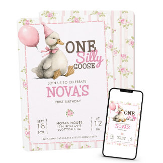 Ein Albernes Gänse Personalisiert Rosa 1. Geburtst Einladung