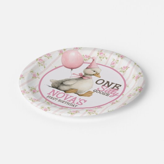Ein Albernes Gänse Personalisiert Rosa 1. Geburtst Pappteller (Schrägansicht)