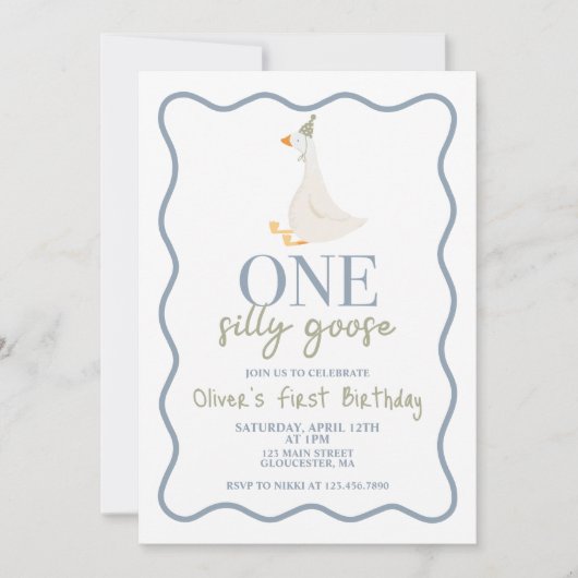 Ein Albernes Gänseblau und grün Einladung (Vorderseite)