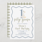 Ein Albernes Gänseblau und grün Einladung (Vorne/Hinten)