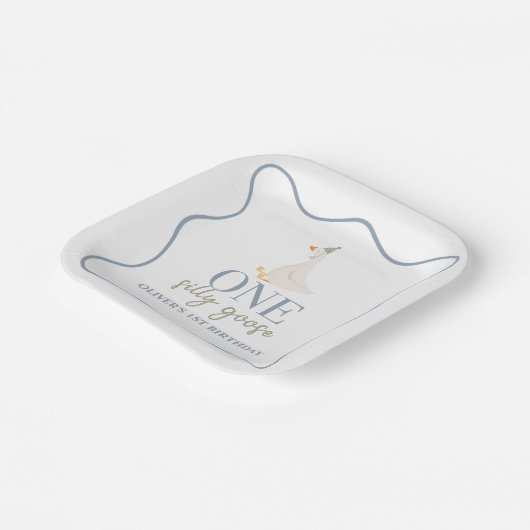 Ein Albernes Gänseblau und grün Pappteller (Gewinkelt)