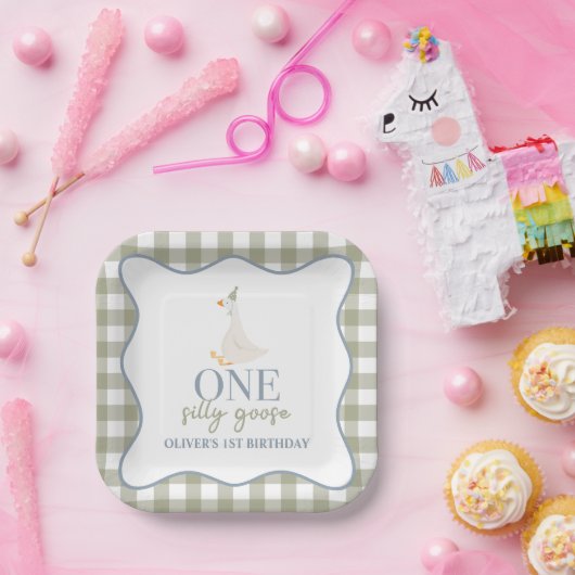 Ein Albernes Gänseblau und grün Pappteller (Party)