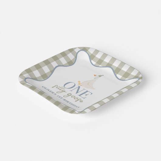 Ein Albernes Gänseblau und grün Pappteller (Gewinkelt)