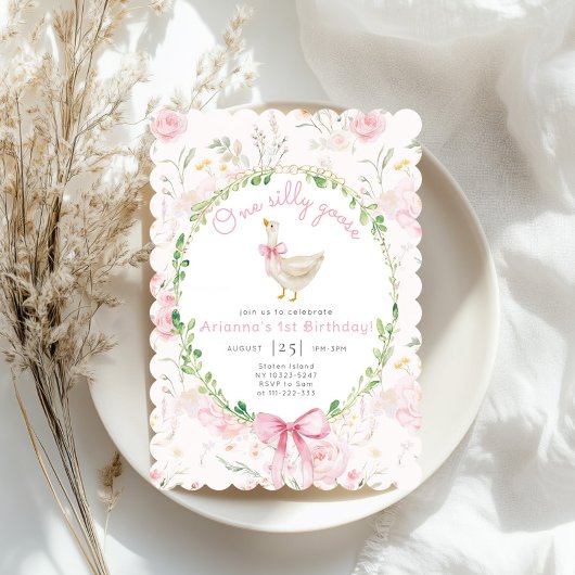 Ein Albernes Gänseblütenrosa Bow Girl 1. Geburtsta Einladung