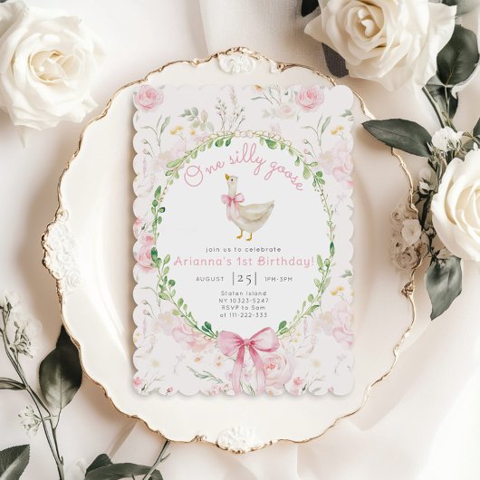 Ein Albernes Gänseblütenrosa Bow Girl 1. Geburtsta Einladung