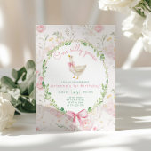 Ein Albernes Gänseblütenrosa Bow Girl 1. Geburtsta Einladung