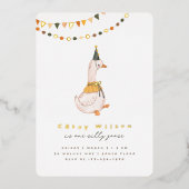 Ein Albernes Gänsegeschlecht-Neutral 1. Geburtstag Folieneinladung (Vorderseite)