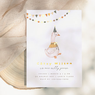 Ein Albernes Gänsegeschlecht-Neutral 1. Geburtstag Folieneinladung