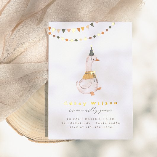 Ein Albernes Gänsegeschlecht-Neutral 1. Geburtstag Folieneinladung