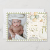 Ein Albernes Gänsegrün Gingham 1. Geburtstag Foto Einladung (Vorderseite)