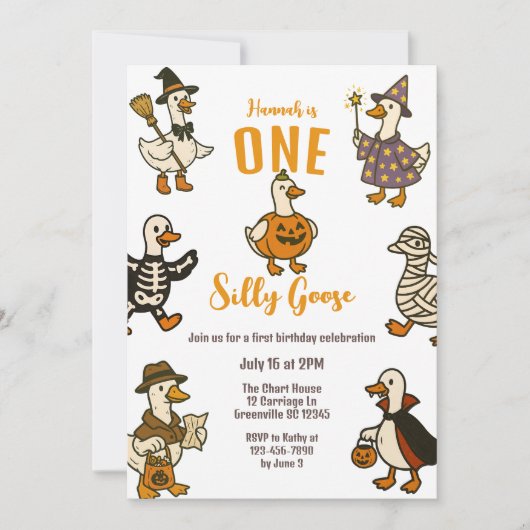Ein Albernes GänseHalloween erster Geburtstag Einladung (Vorderseite)
