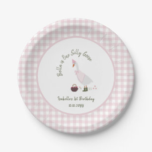 Ein Albernes Gänsehorn Pink Gingham 1. Geburtstag Pappteller