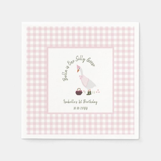 Ein Albernes Gänsehorn Pink Gingham 1. Geburtstag Serviette (Vorderseite)