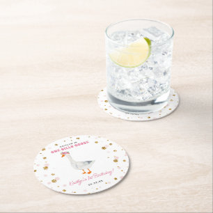 Ein Albernes Gänsehühnchen 1. Geburtstag Party Runder Pappuntersetzer