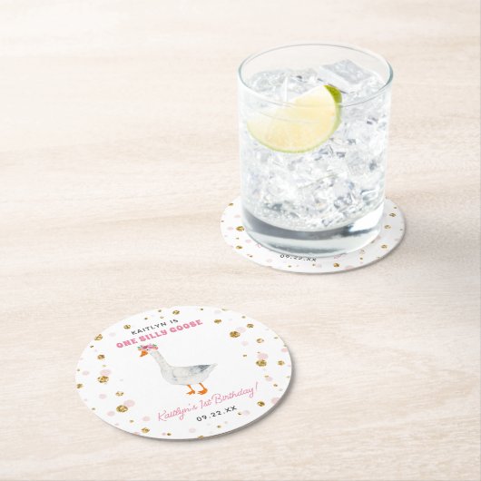 Ein Albernes Gänsehühnchen 1. Geburtstag Party Runder Pappuntersetzer (Vor Ort)