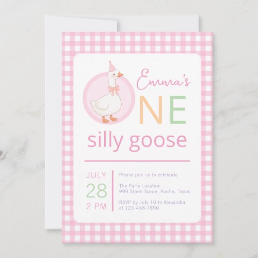 Ein Albernes Gänsehühnchen Erstgeburt Pink-Party-H Einladung (Vorderseite)