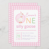 Ein Albernes Gänsehühnchen Erstgeburt Pink-Party-H Einladung (Vorne/Hinten)