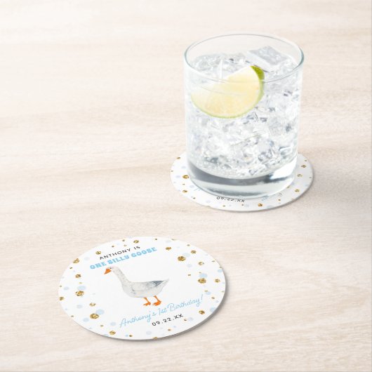 Ein Albernes Gänsejubiläum 1. Geburtstag Party Runder Pappuntersetzer (Vor Ort)