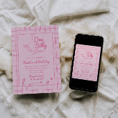 Ein Albernes Gänsepink Gezeichnet Mädchen 1. Gebur Einladung