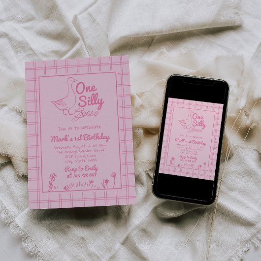 Ein Albernes Gänsepink Gezeichnet Mädchen 1. Gebur Einladung