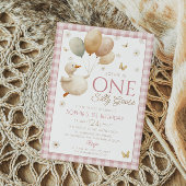 Ein Albernes Gänsepink Gingham 1. Geburtstag Einladung