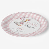 Ein Albernes Gänsepink Gingham Balloons Geburtstag Pappteller (Schrägansicht)