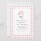 Ein Albernes Gänsepink Gingham Girl 1. Geburtstag Einladung (Vorderseite)