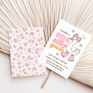 Ein Albernes Gänsepink-Mädchen 1. Geburtstag Einladung