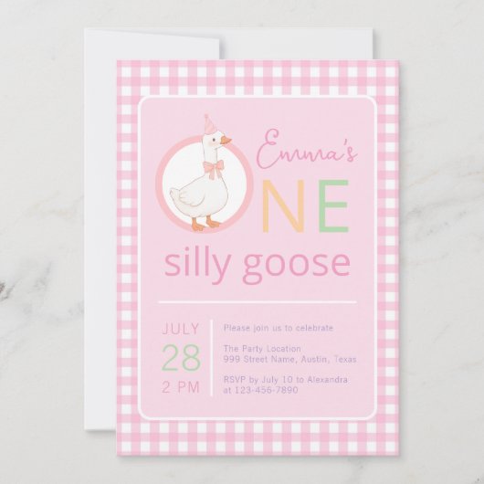 Ein Albernes Gänsepink-Party-Hut-Mädchen zum erste Einladung (Vorderseite)