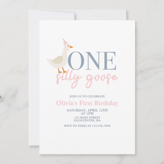 Ein Albernes Gänsepink und Blau Einladung (Vorderseite)