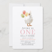 Ein Albernes GänserGirl Pink Gingham 1. Geburtstag Einladung (Vorderseite)