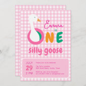 Ein Albernes Gänserosa Kariertes Mädchen 1. Geburt Einladung (Vorne/Hinten)