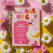 Ein Albernes Gänserosa Retro-Kind zum ersten Gebur Einladung