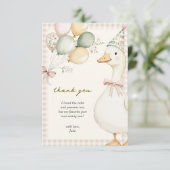 Ein Albernes Gänsewasser Gingham 1. Geburtstag Dankeskarte (Stehend Vorderseite)