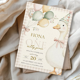 Ein Albernes Gänsewasser Gingham 1. Geburtstag Einladung